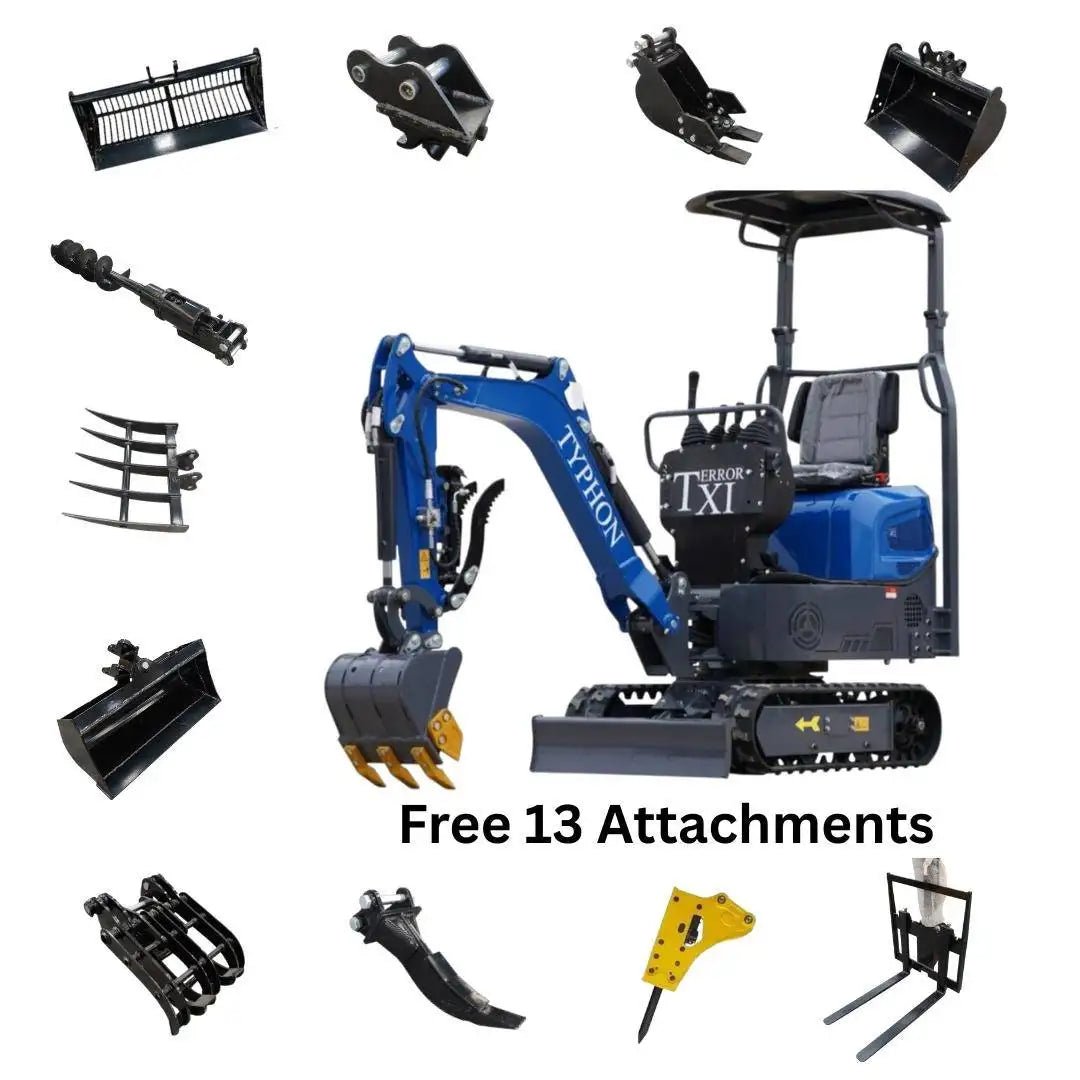 13hp-bundle TERROR XI Mini Excavator Digger 13.5hp Gas B&S EPA Engine with 13 Attachments - Image 1