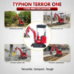 TYPHON TERROR ONE STORM 1 Ton Mini Excavator Trench Digger with Hydraulic Oil Cooler Canopy & Wide Bucket Ideal for Garden, Farm, Park & Road Work Digging, Drilling, Bull-Dozing - Image 17