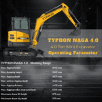 TYPHON NAGA 4.0 Mini Excavator w 4 Ton 24.4hp Yanmar Diesel Engine Metal Track ISO SAE control switch, AC Heater Cabin, 2 Travel Speed - Image 17