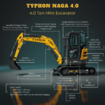 TYPHON NAGA 4.0 Mini Excavator w 4 Ton 24.4hp Yanmar Diesel Engine Metal Track ISO SAE control switch, AC Heater Cabin, 2 Travel Speed - Image 22